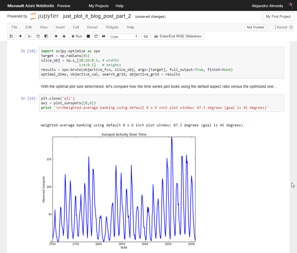 Imagen de Azure Notebooks ejecutando un cuaderno