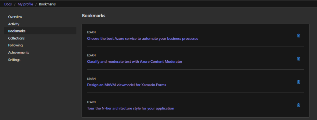 Bookmarks en Microsoft Learn